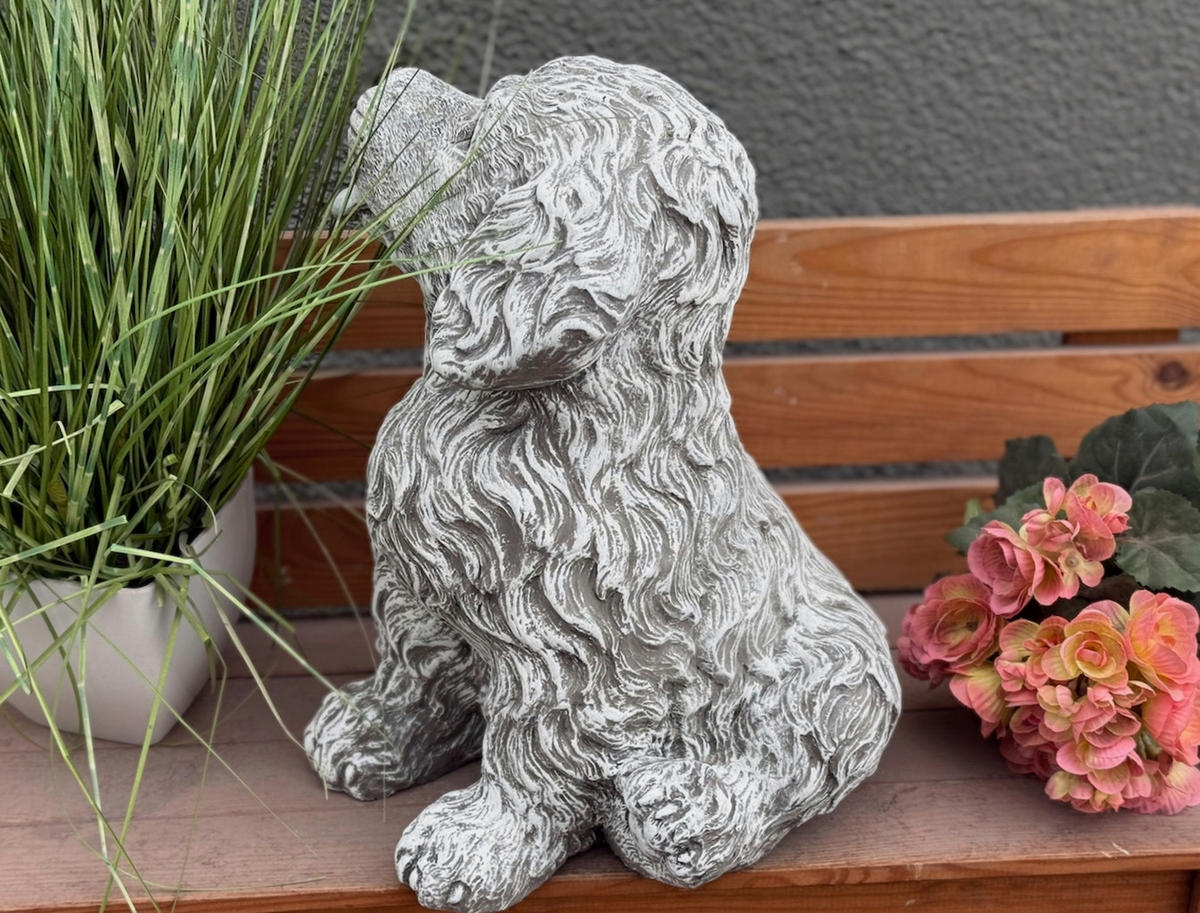 STEINFIGUR Labradoodle Charly groß frostfest – niedlicher Doodle-Welpe Gartendeko Steinguss - Grau, Stein (30/37/30cm) - stoneandstyle