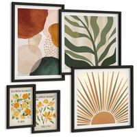 BILDER SET 5er Set - 50x50 cm & 20x30 cm & 40x60 cm Schwarzer Rahmen - Abstrakte Blumenmotive - Schwarz, Kunststoff (40/60cm) - TULUP