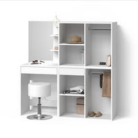 SCHMINKTISCH Nola Weiß 140 cm mit Hocker und Schrank - Weiß, Holzwerkstoff (140/140/40cm) - Livinity®