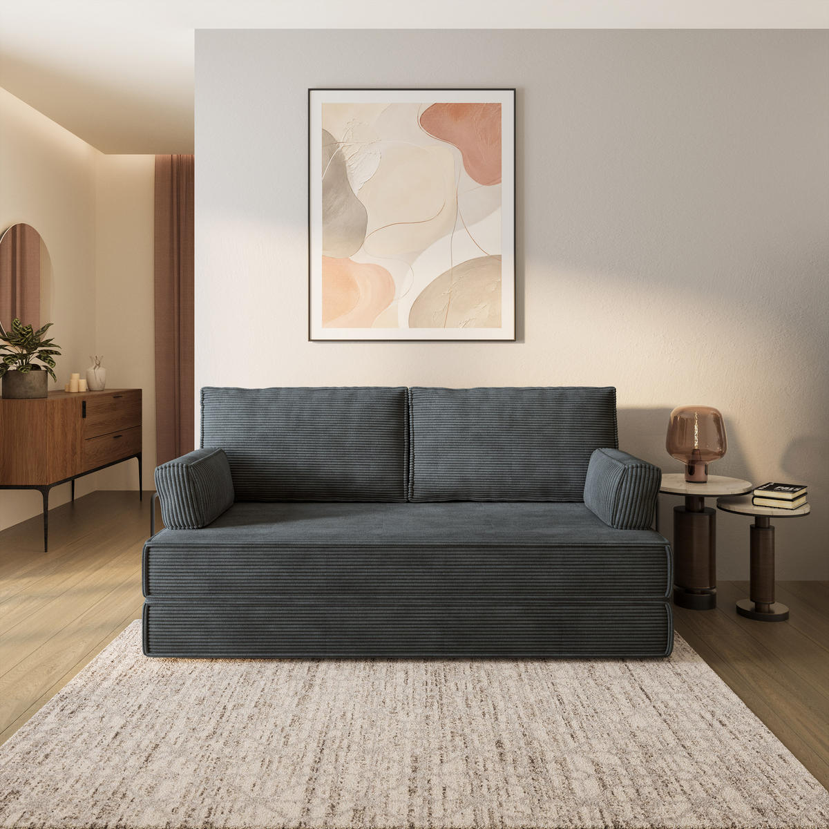BETTSOFA SILAR aus Schaumstoff Cordstoff Grau Schlaffunktion - Dunkelgrau, Textil (170/86/80cm) - MASSENO