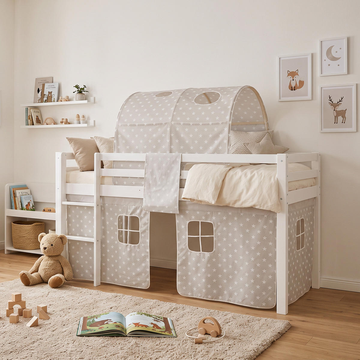 HOCHBETT 90/200 cm mit Lattenrost Tunnel Sterne - Weiß, Holz (90/200cm) - Homestyle4u