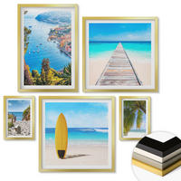 WANDBILDER 5er Set - 50x50 cm & 20x30 cm & 40x60 cm Goldrahmen - Urlaubsblick Strand Palmen - Goldfarben, Kunststoff (40/60cm) - ArtPrintCave