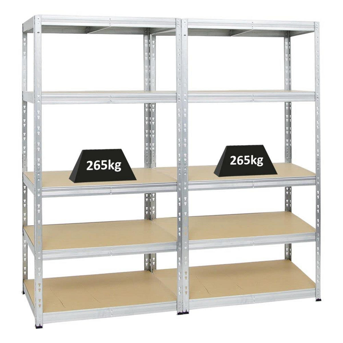 SCHWERLASTREGAL Tiger 2er-Set mit 2x 180x90x60 cm Fachlast 265 kg Verzinkt - Silberfarben, Metall (180/180/60cm) - PROREGAL