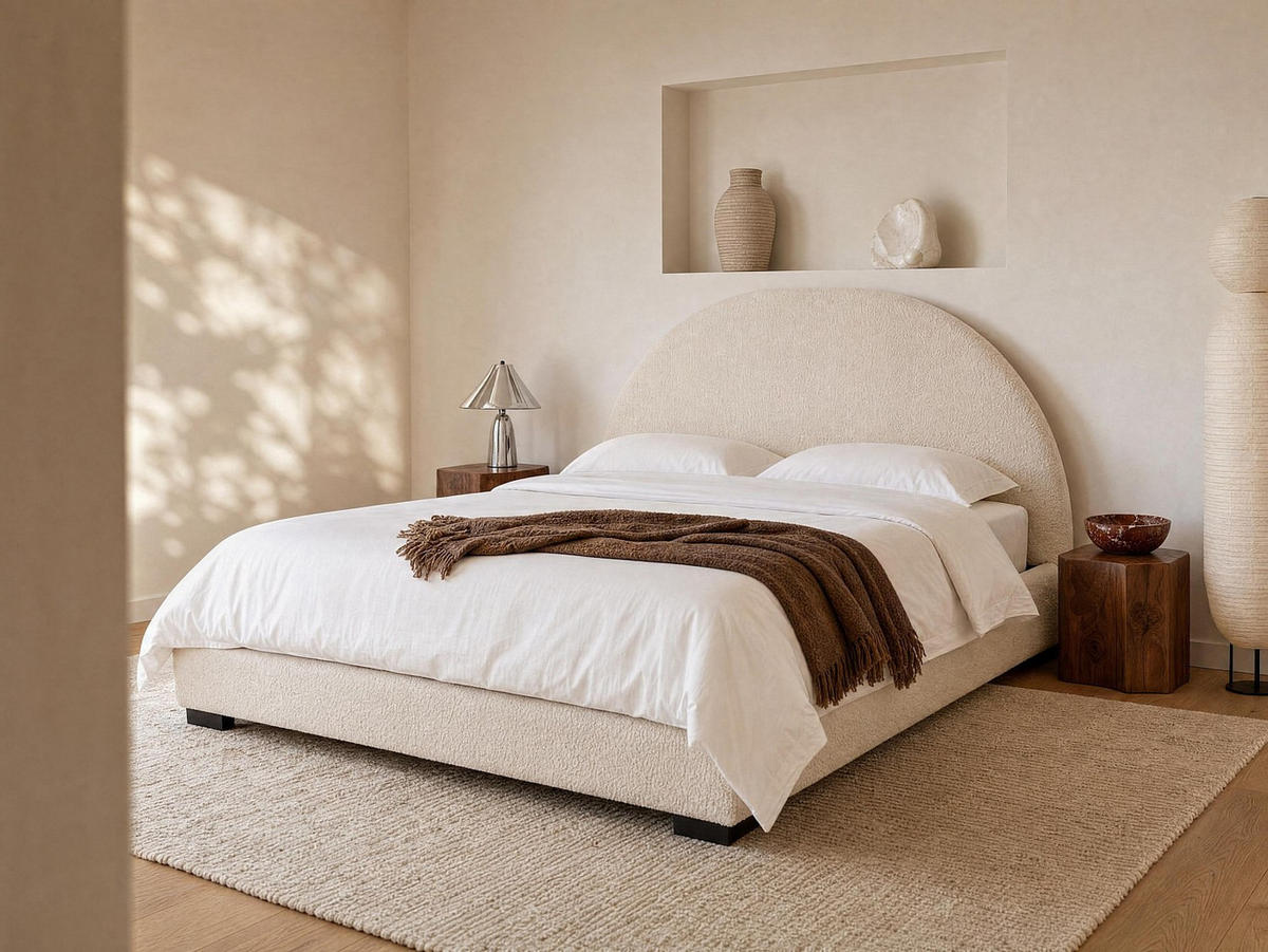 BETT mit Bettkasten - 2 Personen - Stoff - Cremefarben - Creme, Textil (140/190cm) - Vente-Unique