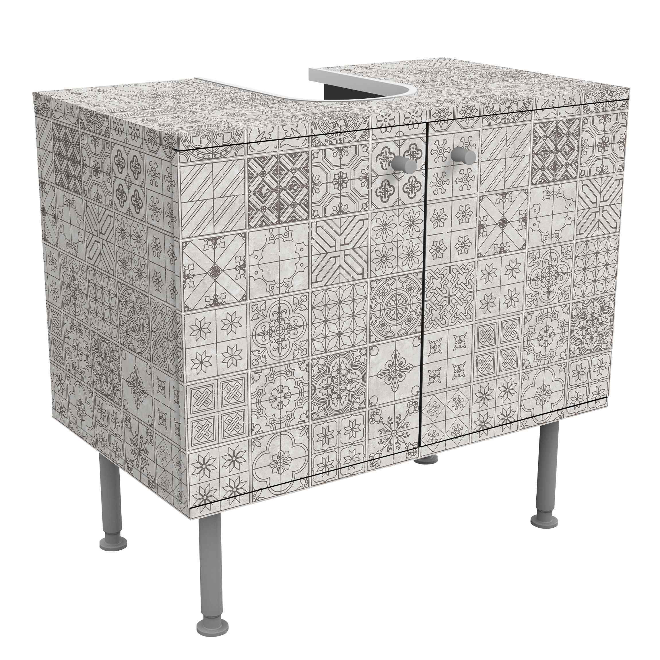 WASCHBECKENUNTERSCHRANK Fliesenmuster Coimbra grau 60/55/35 cm - Grau, Holzwerkstoff (60/55/35cm) - Bilderwelten