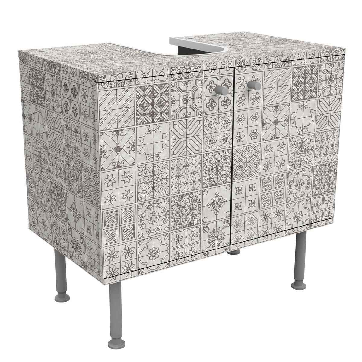WASCHBECKENUNTERSCHRANK Fliesenmuster Coimbra grau 60/55/35 cm - Grau, Holzwerkstoff (60/55/35cm) - Bilderwelten