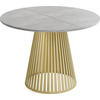 ESSTISCH Naro rund ausziehbar mit Goldenem Lamellen-Metallgestell, Grauer Beton 120-200/120/76 cm - Goldfarben/Hellgrau, Holzwerkstoff/Metall (120/120/76cm) - WFL GROUP