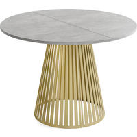 ESSTISCH Naro rund ausziehbar mit Goldenem Lamellen-Metallgestell, Grauer Beton 120-200/120/76 cm - Goldfarben/Hellgrau, Holzwerkstoff/Metall (120/120/76cm) - WFL GROUP