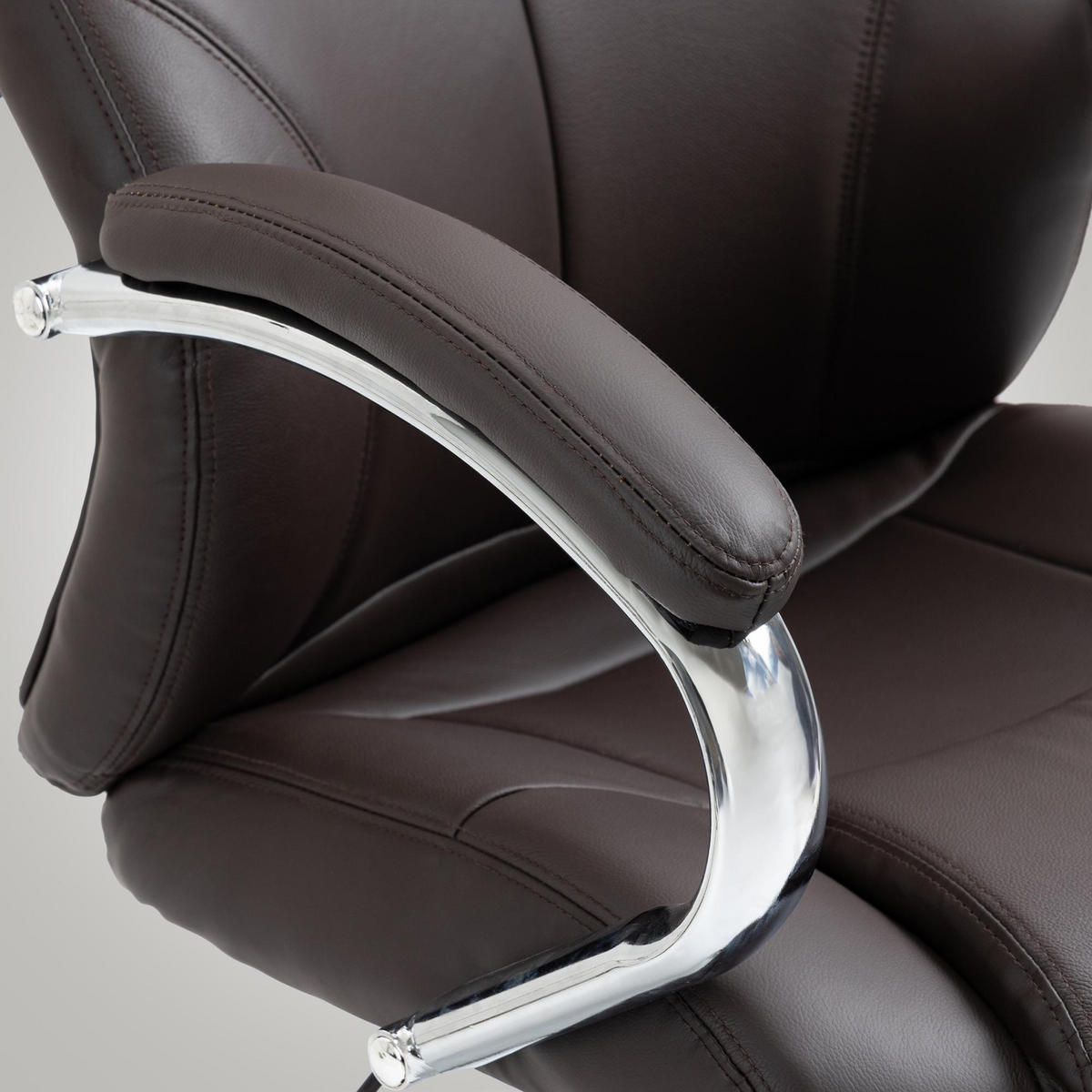 CHEFSESSEL Echtleder braun - Chromfarben/Braun, Leder/Metall (64/120/79cm) - CLP