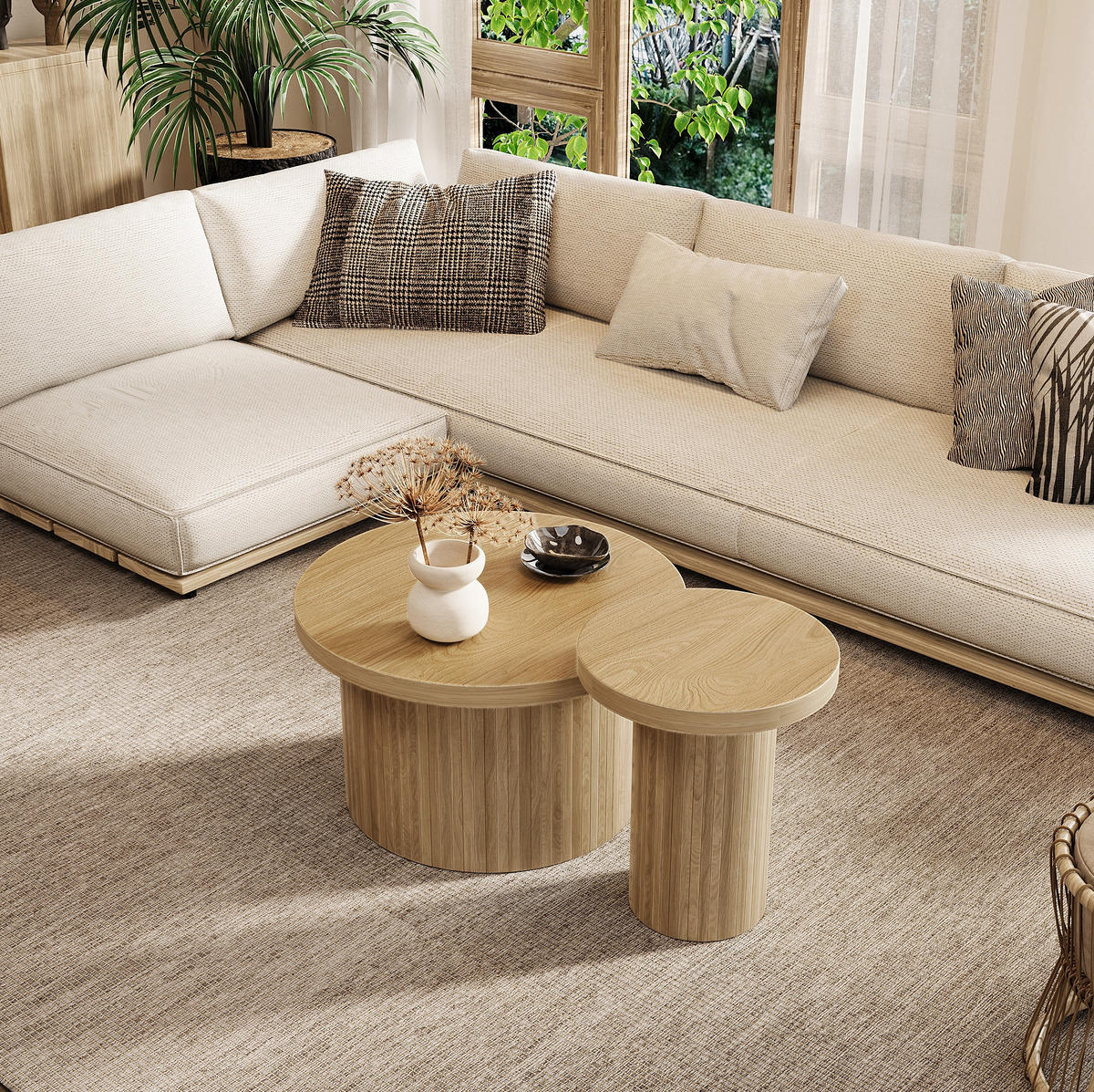 COUCHTISCH, doppelter runder Tisch, 66/66/40 cm + 40/40/46 cm modernes Design, Naturfarben - Naturfarben, Holzwerkstoff (106/106/46cm) - Redom
