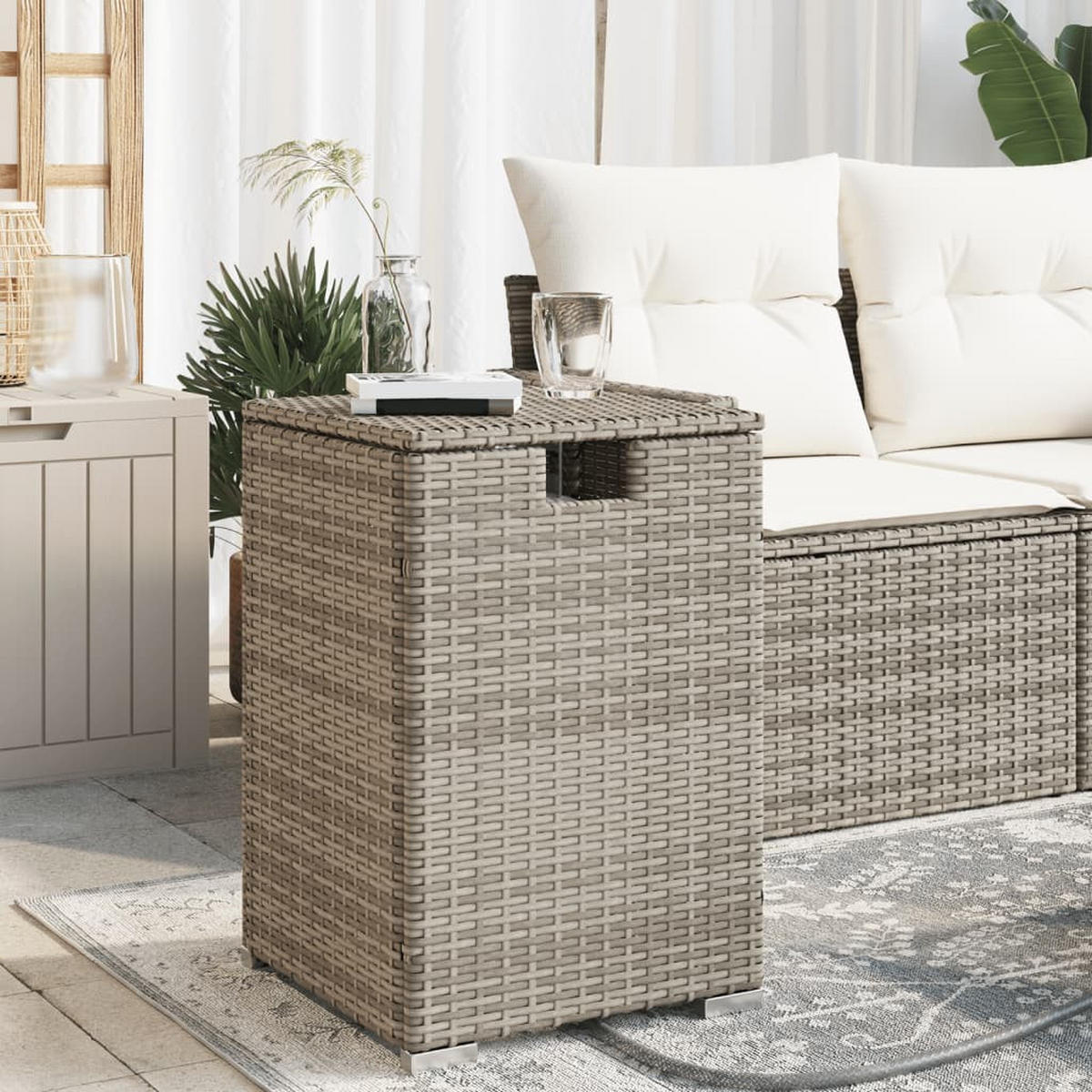 PROPAN-TANK-VERSTECKTISCH Grau 40/40/60 Cm Poly Rattan - Grau, Kunststoff (40/40/60cm) - vidaXL