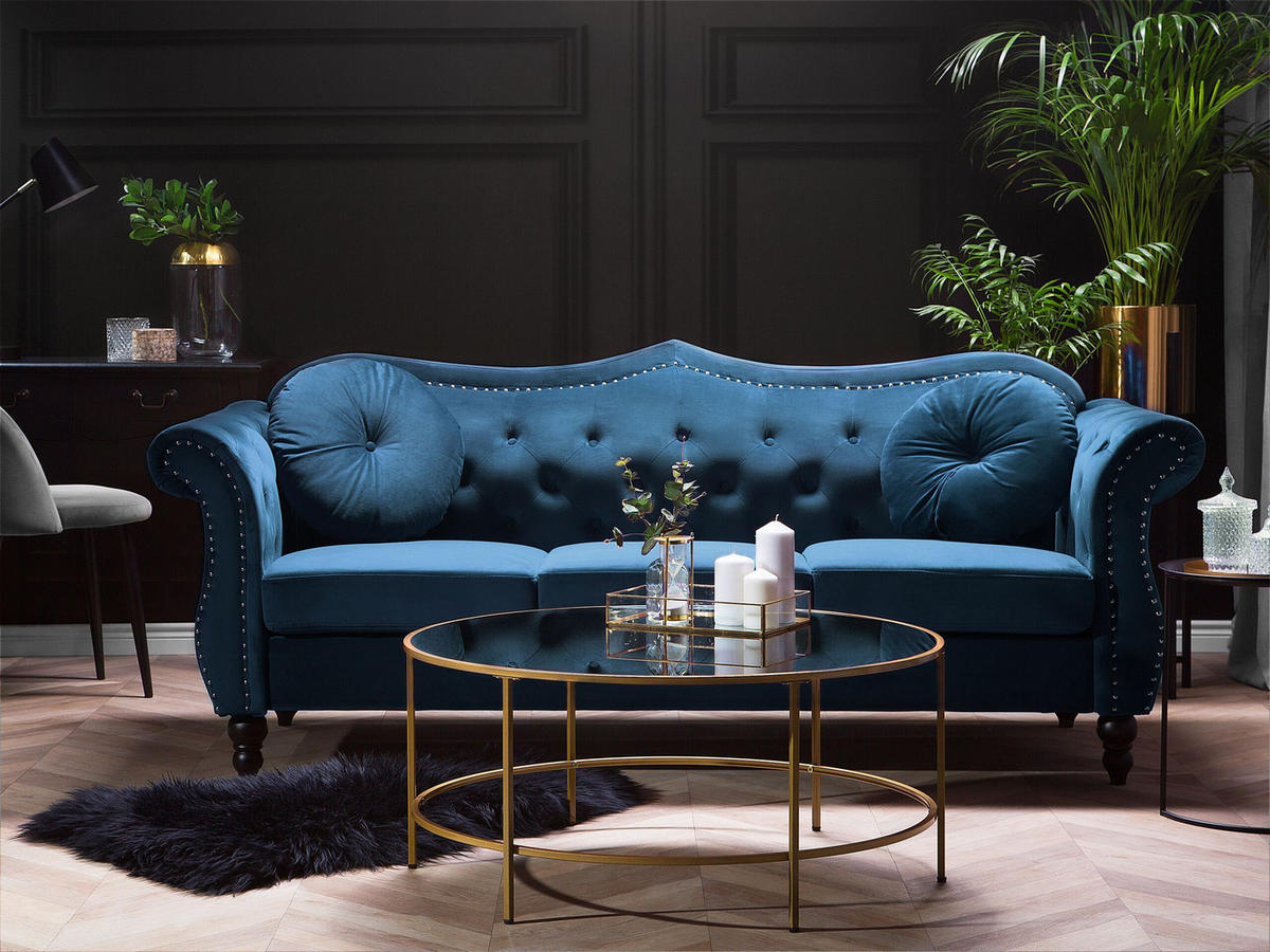 3-SITZER-SOFA Samtstoff Kobaltblau Skien - Hellblau, Textil (200/91/83cm) - Beliani