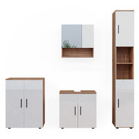 BADMÖBEL-SET Irma Weiß Hochglanz/Goldkraft Eiche 4 Teile und Kommode - Weiß Hochglanz/Eiche Wotan, Holzwerkstoff (80/58.6/41cm) - Vicco