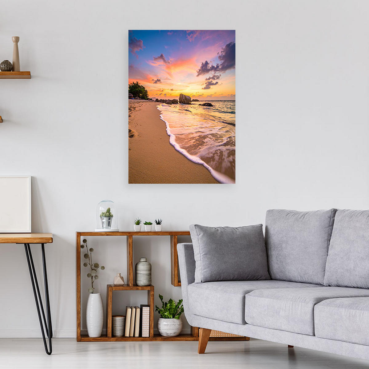BILD auf Leinwand, Strand Meer Landschaft Sonnenuntergang - Multicolor, Textil (80/120cm) - Feeby