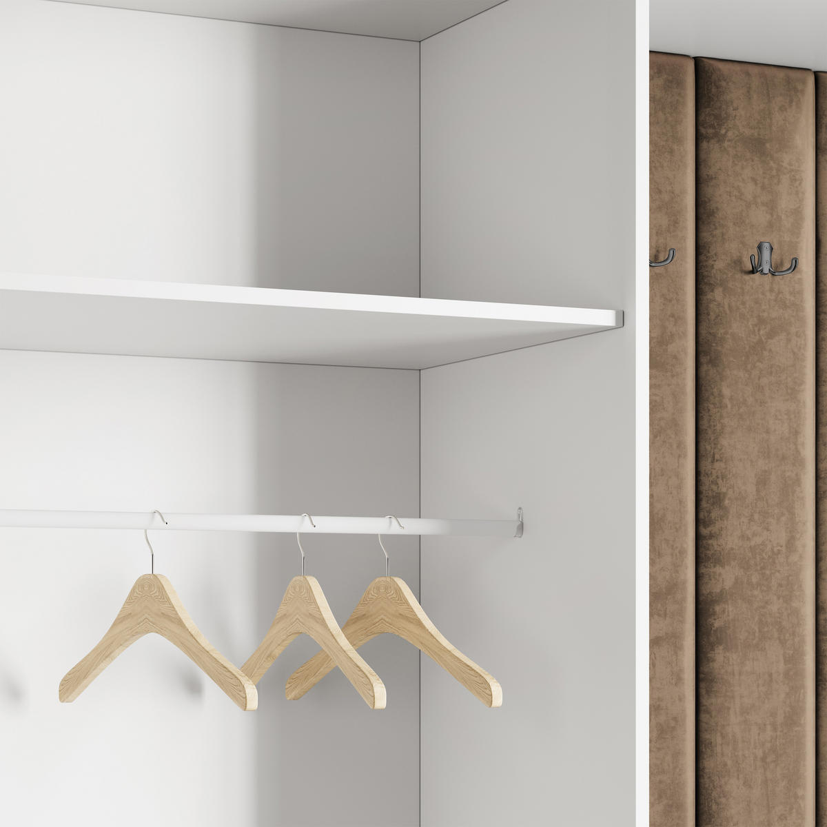 GARDEROBENSCHRANK REMA 150/240/60 cm Modern Garderobe-Set Weiß - Beige/Weiß, Holzwerkstoff (150/240/60cm) - MASSENO