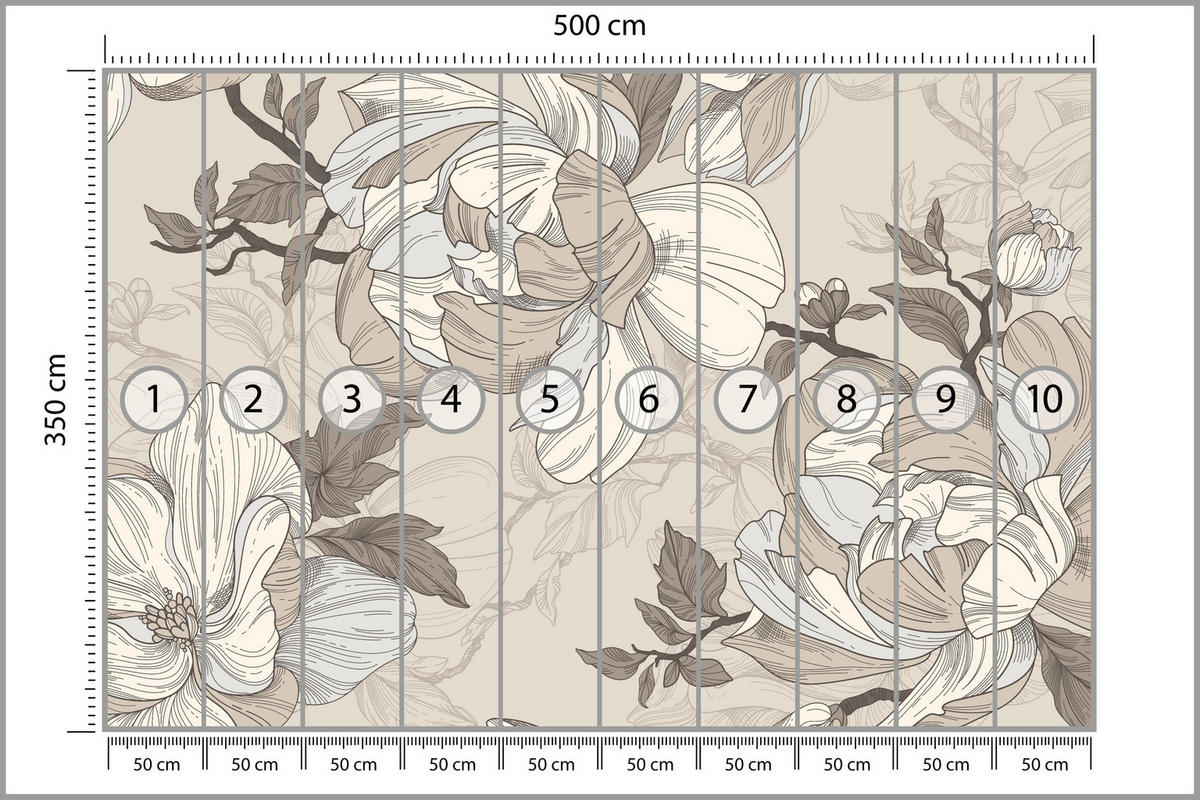 FOTOTAPETE für Wohnzimmer Natur Große Blüten Blätter Pflanzen 500x350 - Beige/Creme, Papier (500/350cm) - Muralo