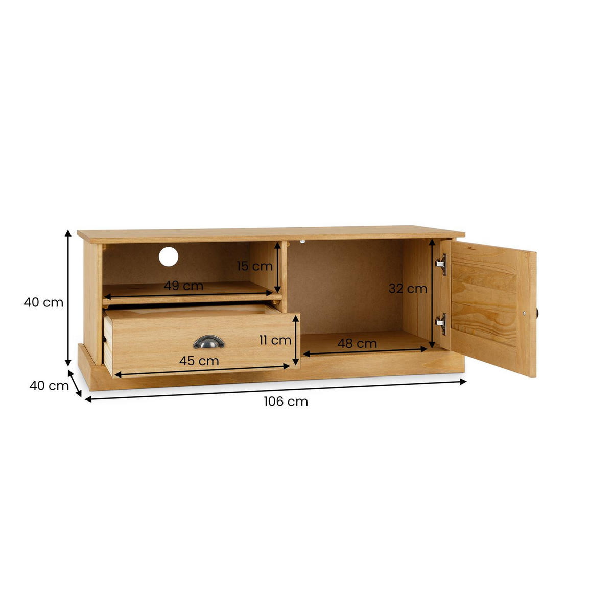 LOWBOARD VENETA gebeizt/gewachst - Kieferfarben, Holz (106/40/40cm) - IDIMEX