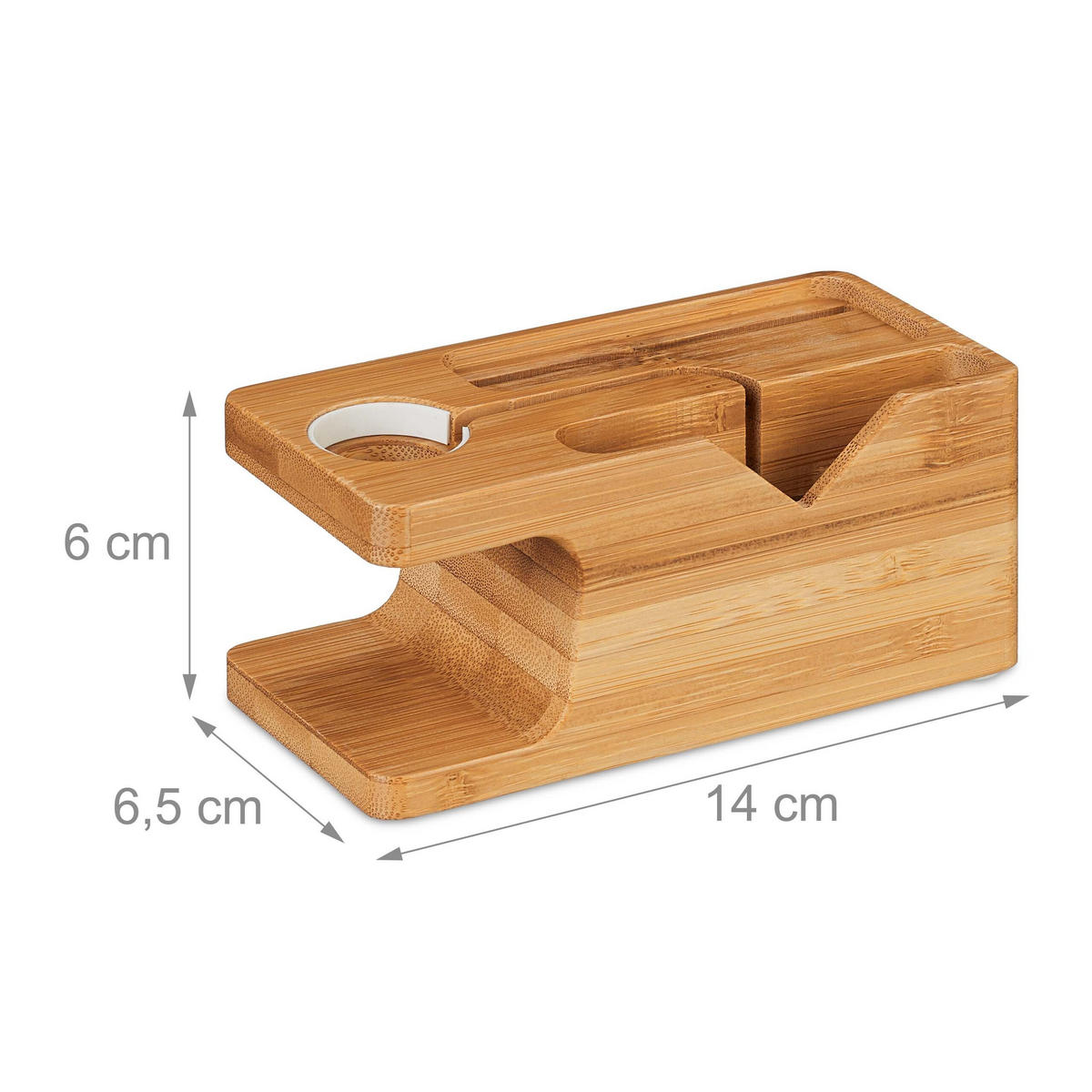 LADDSTATION natur bambu för smartphone och smartwatch 6x14x6,5 cm - Ljusbrun, Trä (6.5/14/6cm) - Relaxdays