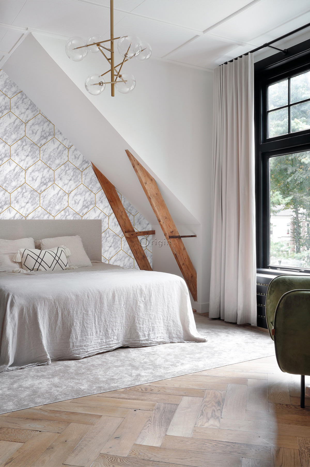 TAPETE Wabenmuster mit Marmoreffekt 50 x 900 cm - Weiß, Papier (50/900cm) - Origin Wallcoverings