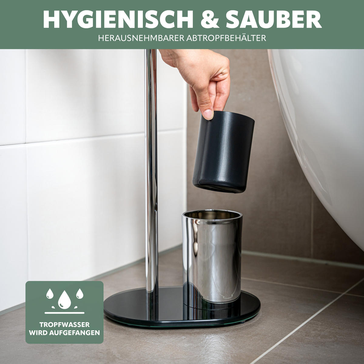 STAND-WC-GARNITUR, schwarz, Edelstahl - Schwarz, Metall (28.5/72.5/12cm) - bremermann