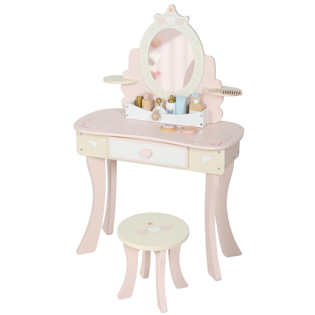 SCHMINKTISCH DE-10496 2-in-1 mit abnehmbarem Spiegel Rosa - Pink, Holzwerkstoff (59.8/89.8/29.6cm) - ComfortXL