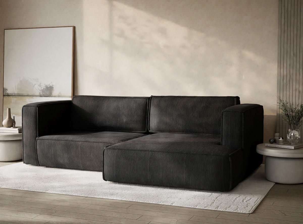 ECKSOFA MIT SCHLAFFUNKTION Velto Anthrazit Samtstoff - Anthrazit/Schwarz, Holz/Holzwerkstoff (250/152cm) - Maison de Reve