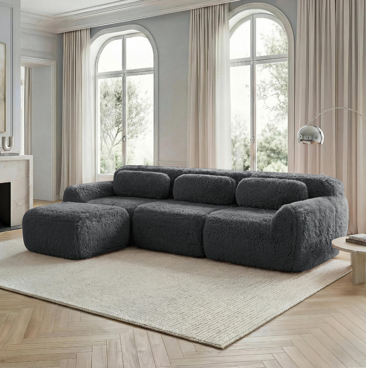 ECKSOFA modular in L-Form Plüsch Grau - Grau, Kunststoff (179/291.2cm) - Meubliv