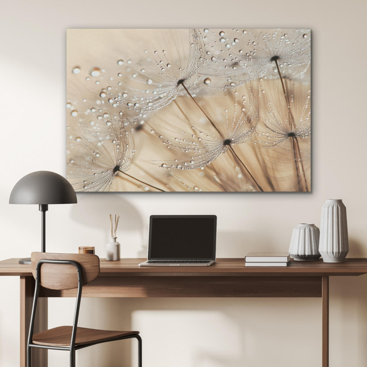AKUSTIKPANEEL Löwenzahn - Abstrakt - Natur - Beige 100x70 cm - Braun, Textil (100/0.9/70cm) - MuchoWow
