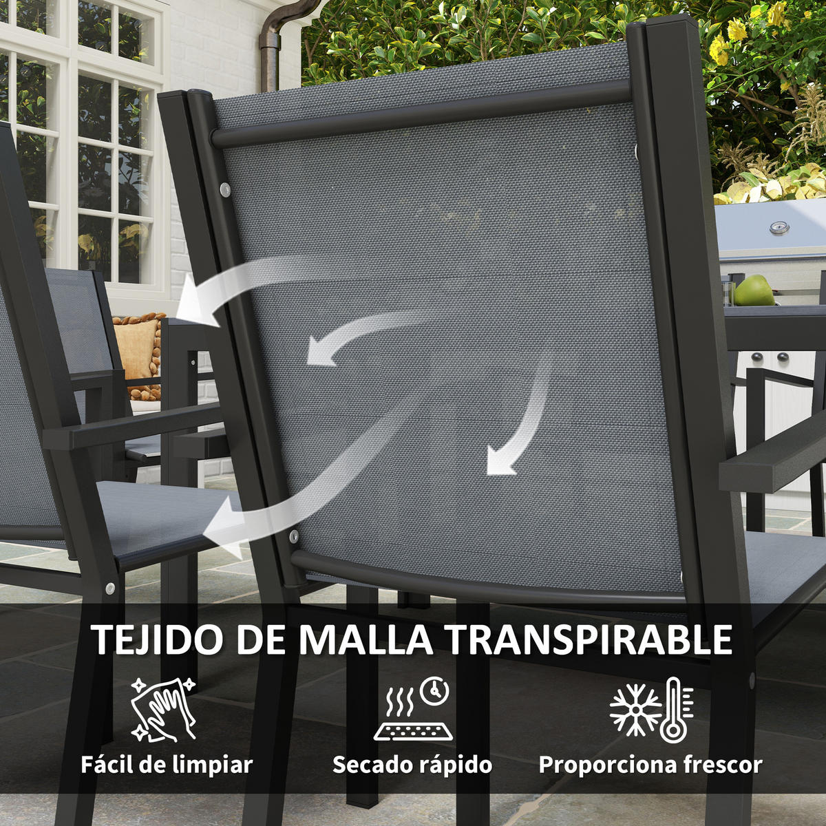 GARTENMÖBEL-SET,STAPELBARE Stühle+Stahlgestell,hellgrau - Grau, Metall - Vallsero