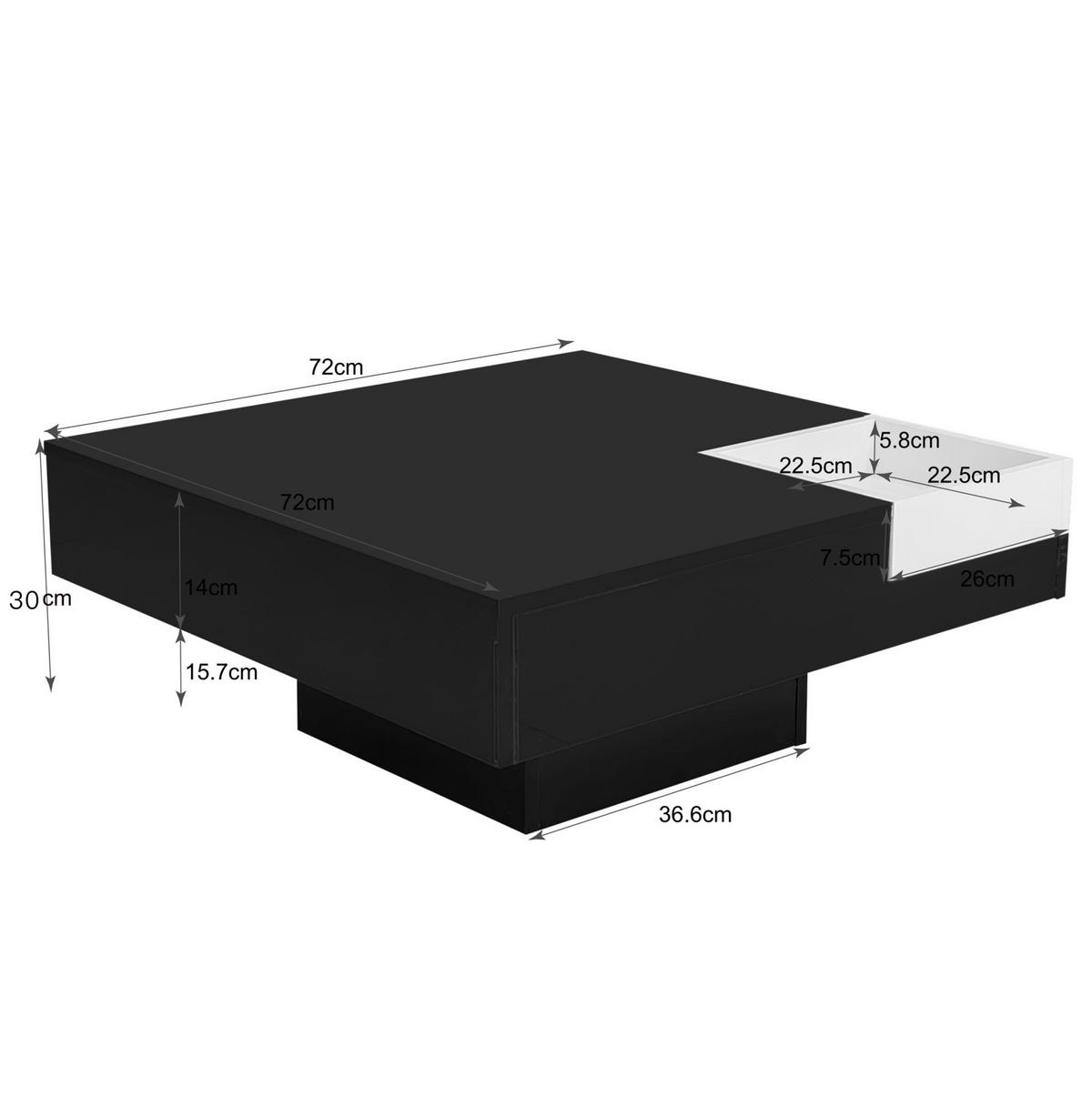 COUCHTISCH 72/72 cm mit LED-Beleuchtung und abnehmbarer Aufbewahrungsbox - Schwarz, Holzwerkstoff (72/72/30cm) - BEAOK