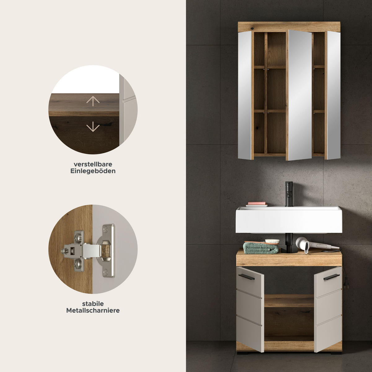 BAD-SET SCOUT 2-tlg. (B/H/T: ca. 60/191/34 cm) in Evoak Oak Nachbildung/- - Eichefarben, Holz (60/191/34cm)