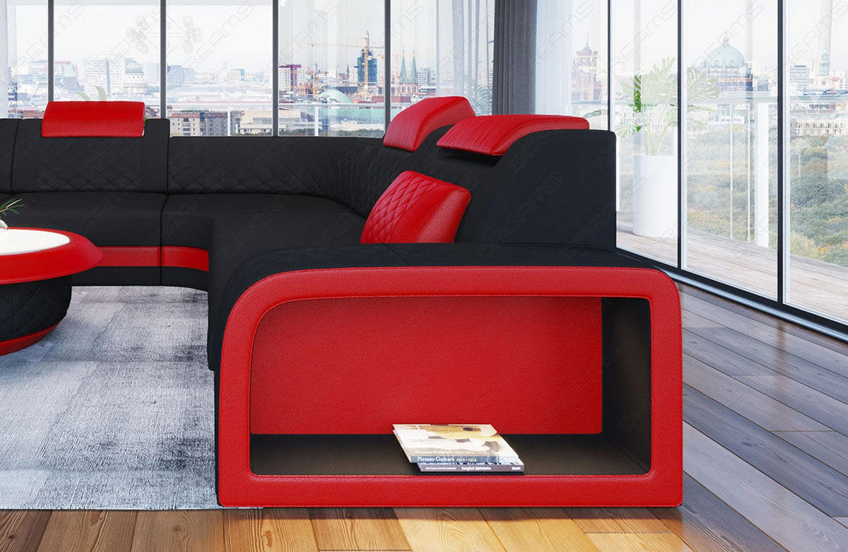ECKSOFA Sofa Foggia Schwarz Rot Mikrofaserstoff - Schwarz, Kunststoff (294/294cm)