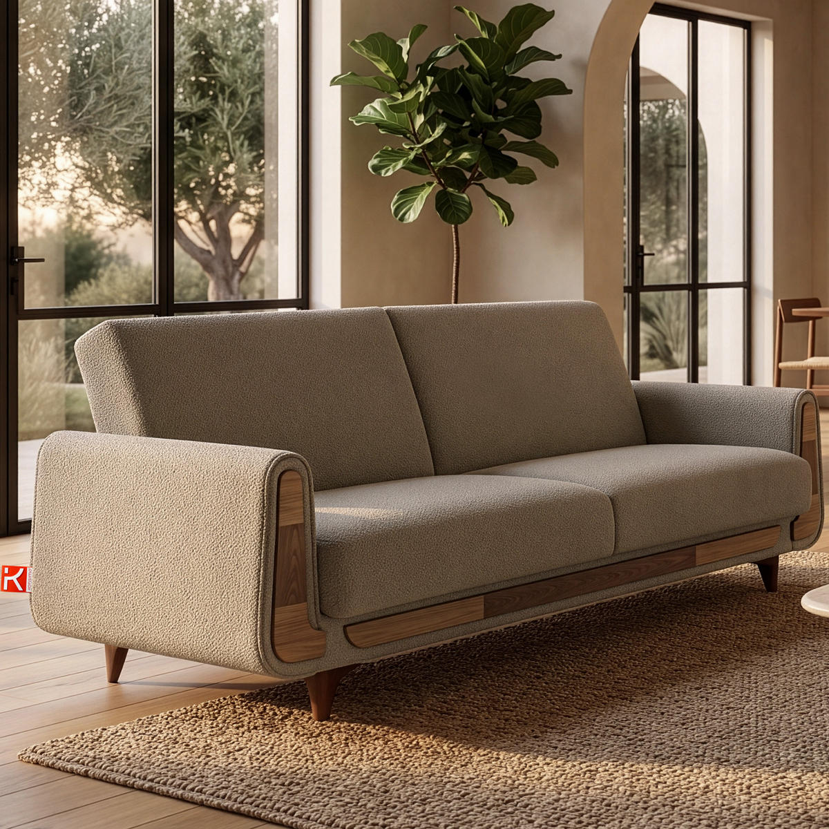 3-SITZER-SCHLAFSOFA GUSTAVO mit Armlehnen, Dunkelbeige - Graubraun/Beige, Holz/Holzwerkstoff (230/98/98cm) - KONSIMO®