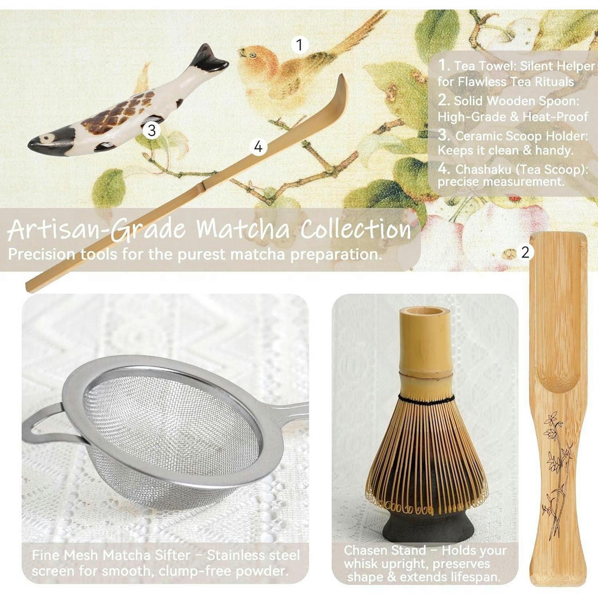 MATCHA Set 8-teilig Keramik und Bambus - Braun, Keramik (13.8/7/18cm)