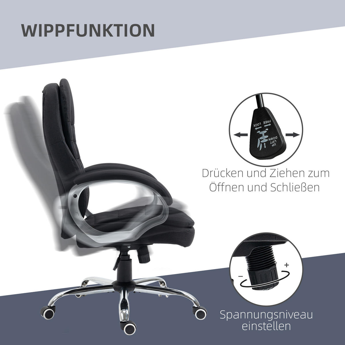 BÜROSTUHL Arbeitsstuhl Schreibtischstuhl 360° Drehstuhl höhenverstellbar - Schwarz, Kunststoff (75/121/64cm) - Vinsetto