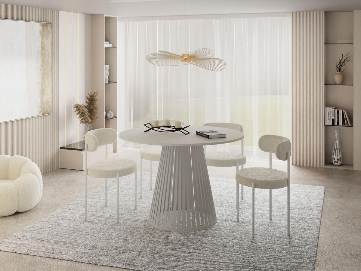 ESSTISCH Naro rund ausziehbar mit Lamellen-Metallgestell in Grau-Beige, Grau-Beige 120-200/120/76 cm - Kaschmir/Beige, Holzwerkstoff/Metall (120/120/76cm) - WFL GROUP