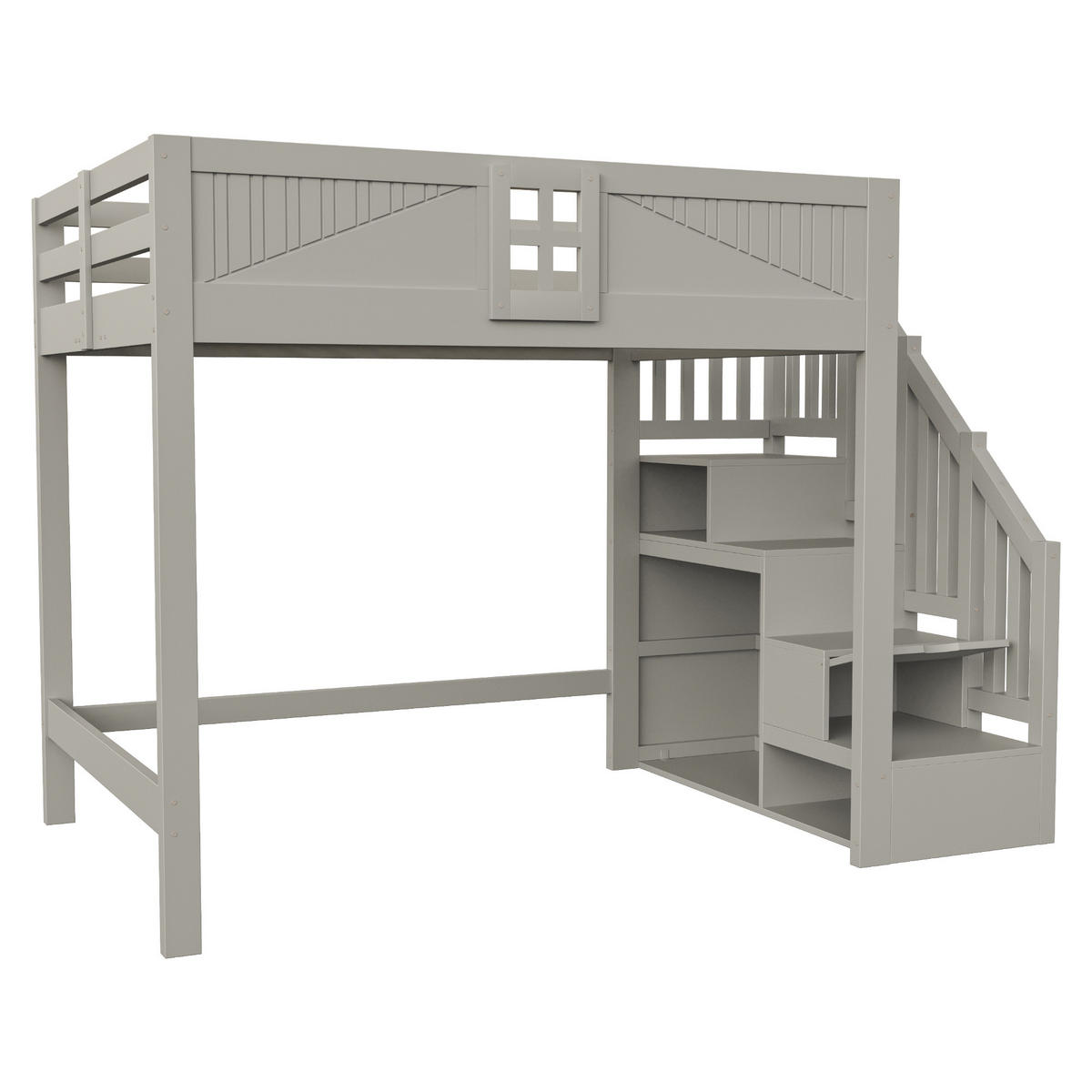 HOCHBETT 140/200 cm mit Stauraumleiter, DE-41580, in Grau - Grau, Holzwerkstoff (140/200cm) - ComfortXL