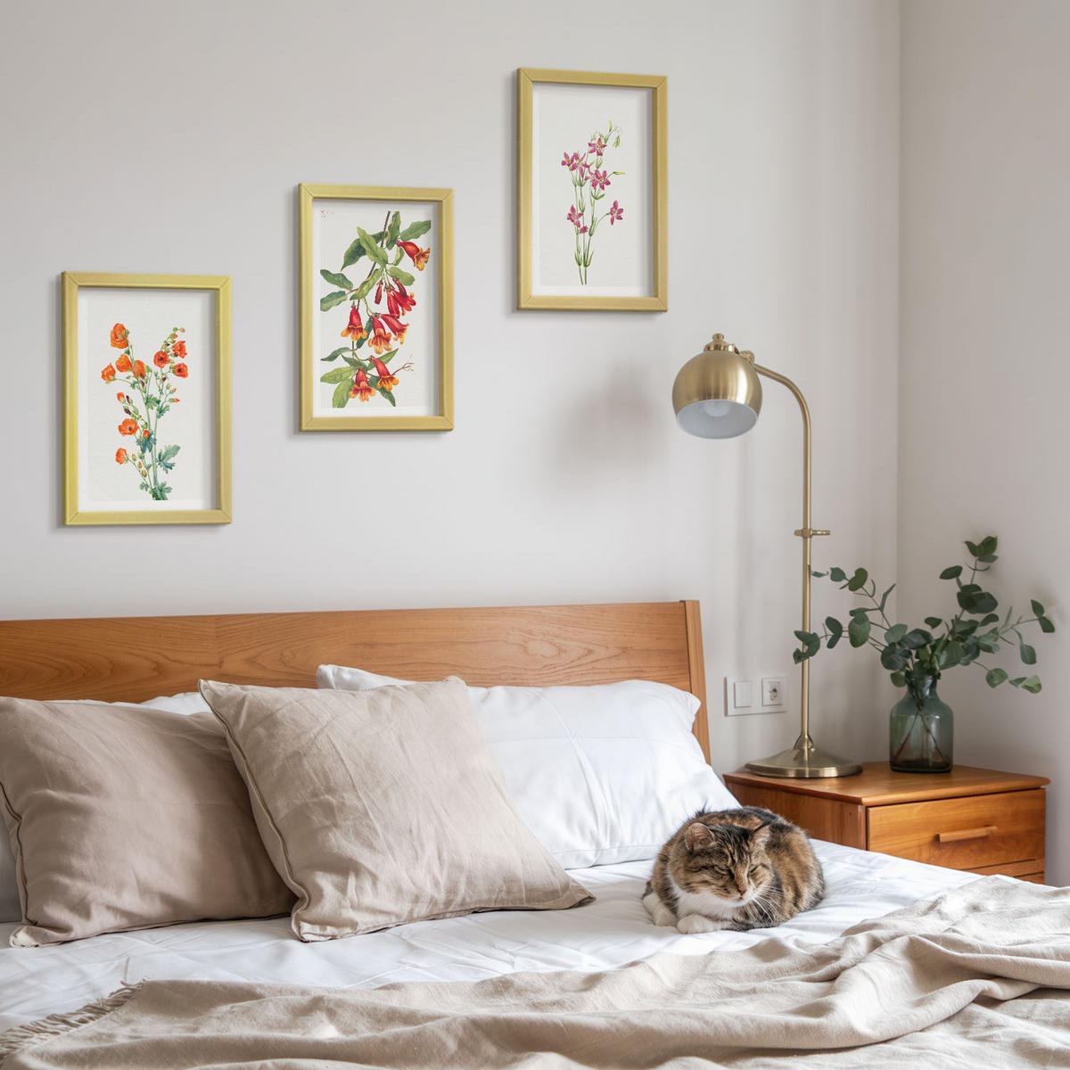WANDBILDER 3er Set - 20x30 cm Goldrahmen - Vintage-Retro-Blumenmalerei - Goldfarben, Kunststoff (20/30cm) - ArtPrintCave