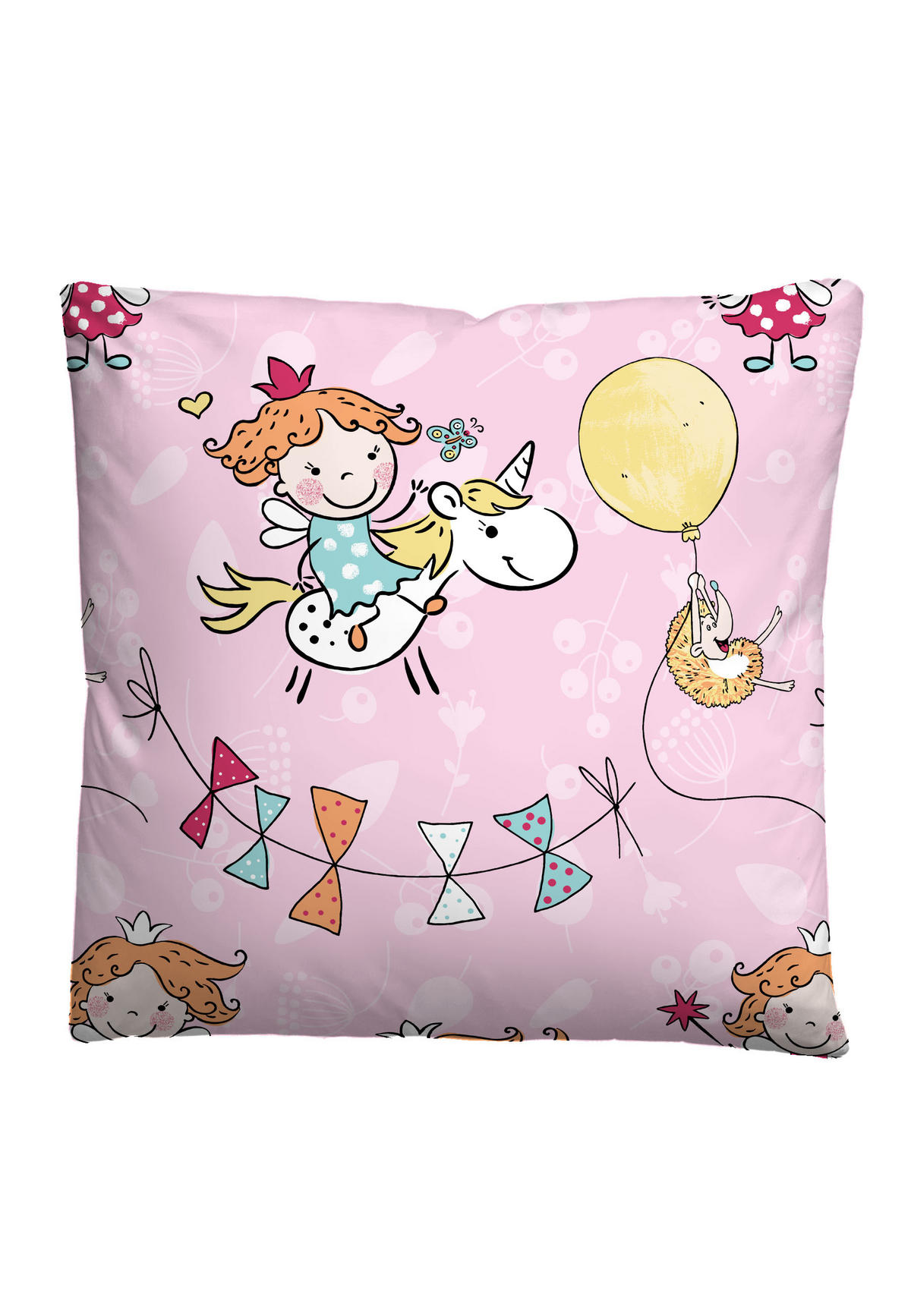 BETTWÄSCHE-GARNITUR Biber Einhorn rose, 135x200 cm + 80x80 cm - Rosa, Textil (135/200cm) - biberna
