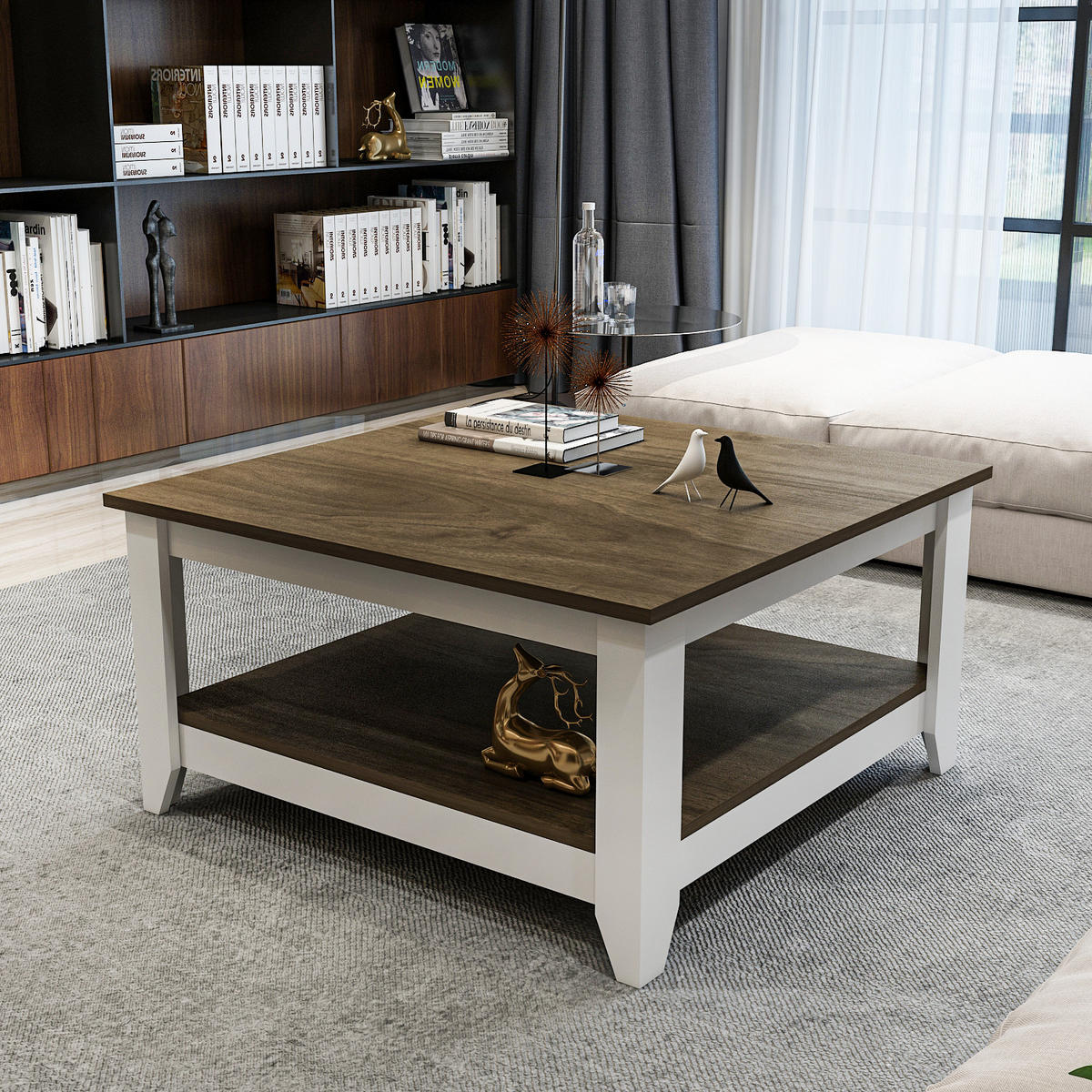 COUCHTISCH Lea Nussbaum Weiß - Dunkelbraun, Holzwerkstoff (90/90/46.8cm) - Decorotika