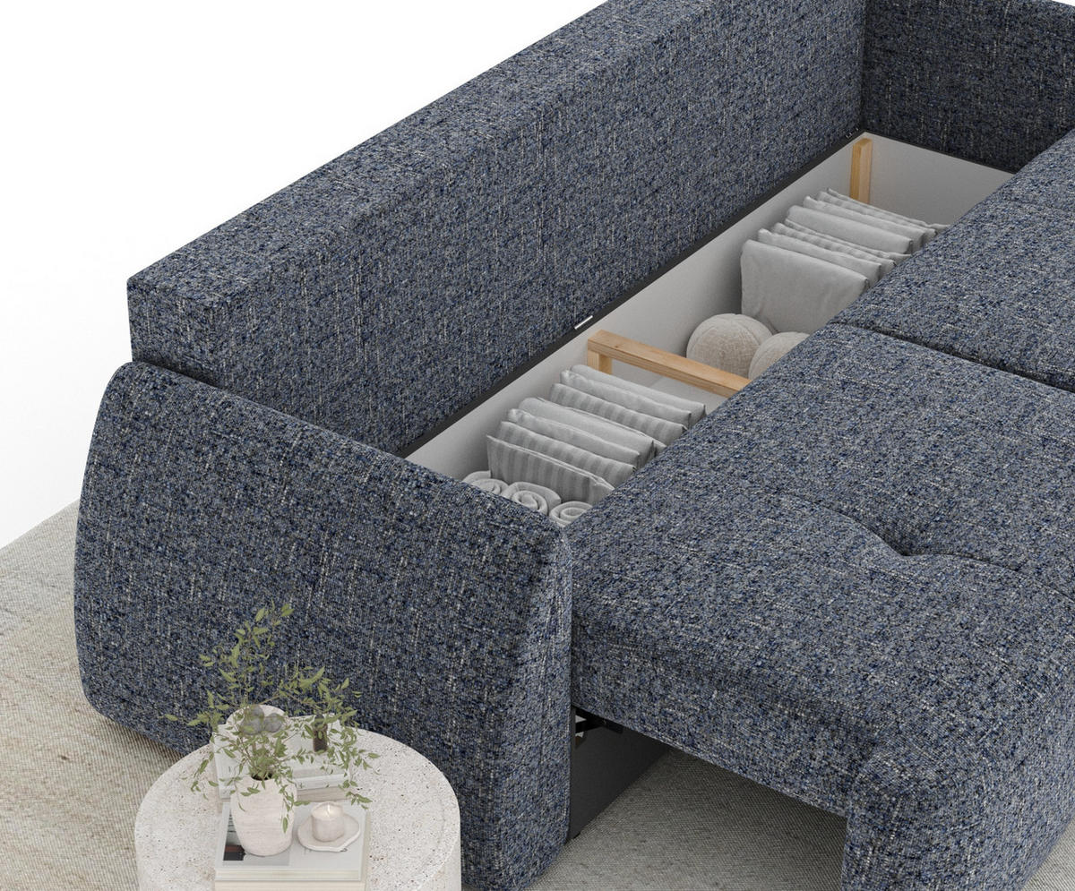 SCHLAFSOFA Loca Marineblau Webstoff - Schwarz/Dunkelblau, Holz/Holzwerkstoff (248/92/103cm) - Maison de Reve