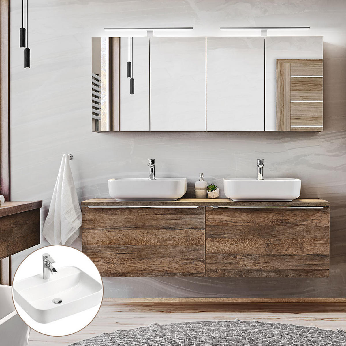 BADMÖBEL-SET 9-TLG. Puebla-56 - Braun, Holzwerkstoff (160/200/46cm) - Lomado