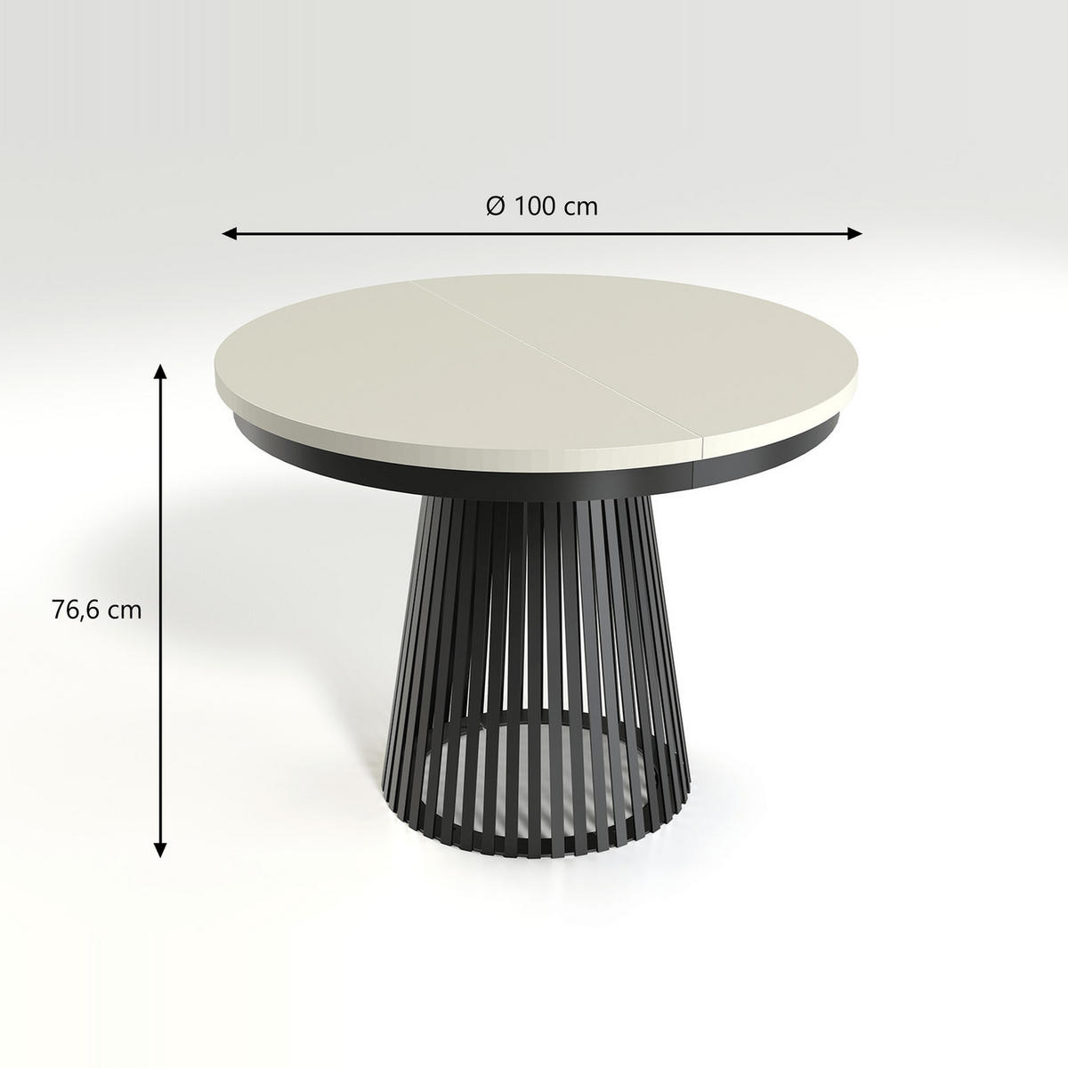 ESSTISCH Garda rund ausziehbar 100-180 x 100 x 76,6 cm Kaschmir/Schwarz - Kaschmir/Schwarz, Holzwerkstoff (100/100/76.6cm) - Koseto