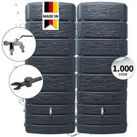 REGENTONNEN Wandtank-SET Komplett-Set 1000 L, graphite grey 2 x 500 L, inkl. Verbinder und Fallrohranschluss - Grau, Kunststoff (51/184/150cm) - 4rain