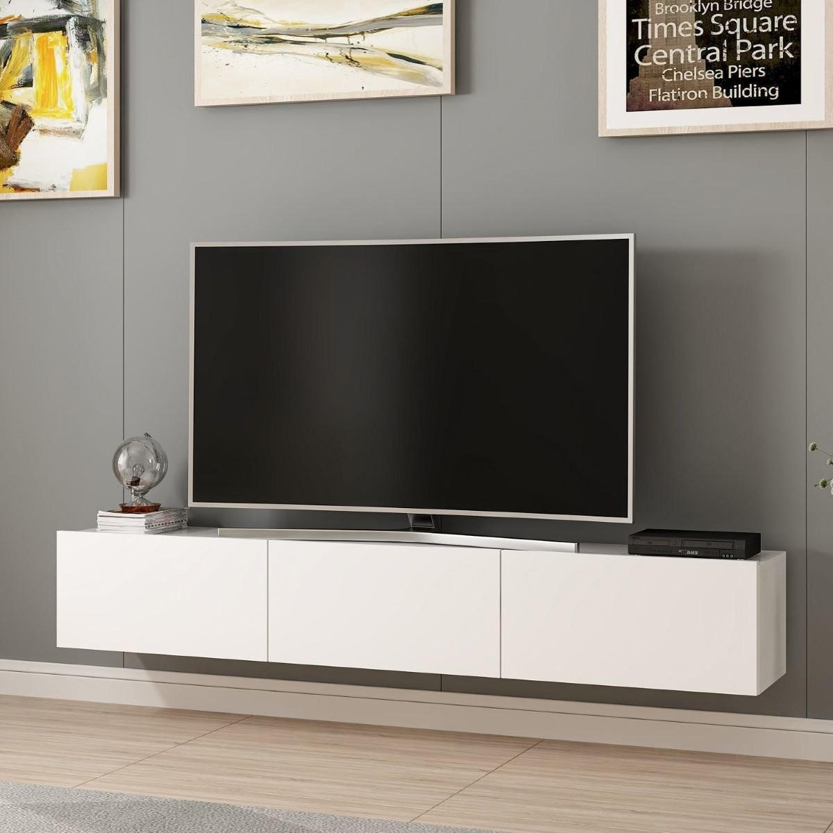 RIGEL Nástěnná TV skříňka se 3 dveřmi, bílá, šířka 180 cm - bílá, kompozitní dřevo (32/30/180cm) - Calicosy