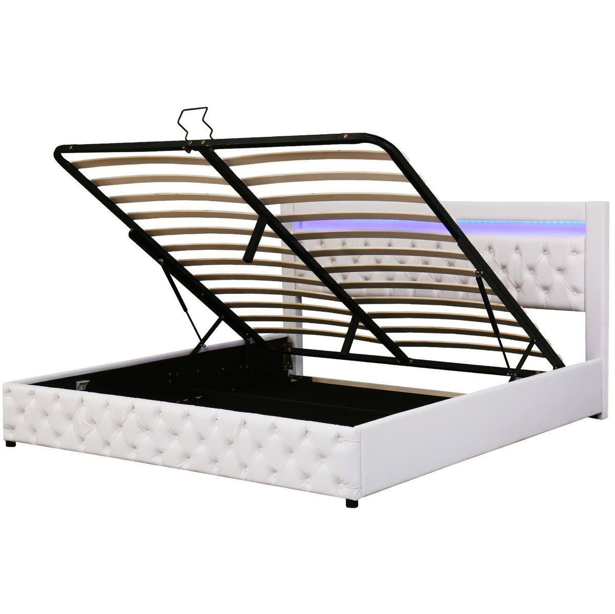 POLSTERBETT mit Bettkasten und LED 180x200 cm PU Weiß - Weiß, Metall (180/200cm) - Meubliv