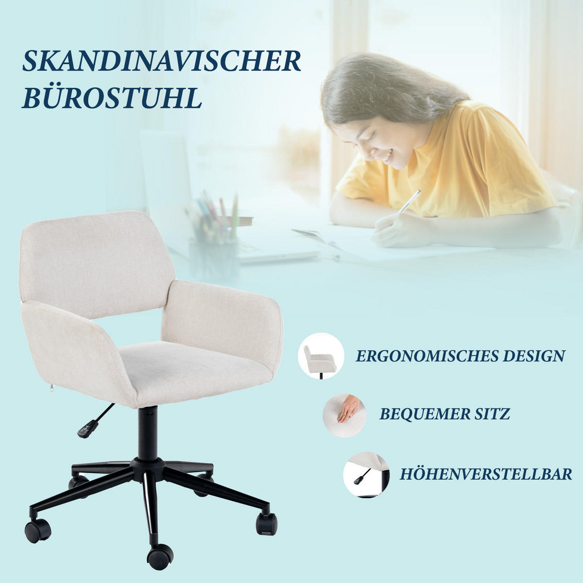 KINDERDREHSTUHL Stoffbezug höhenverstellbar & 360° drehbar - Beige, Holzwerkstoff/Textil (56.5/84.5/57.5cm) - Urban Meuble