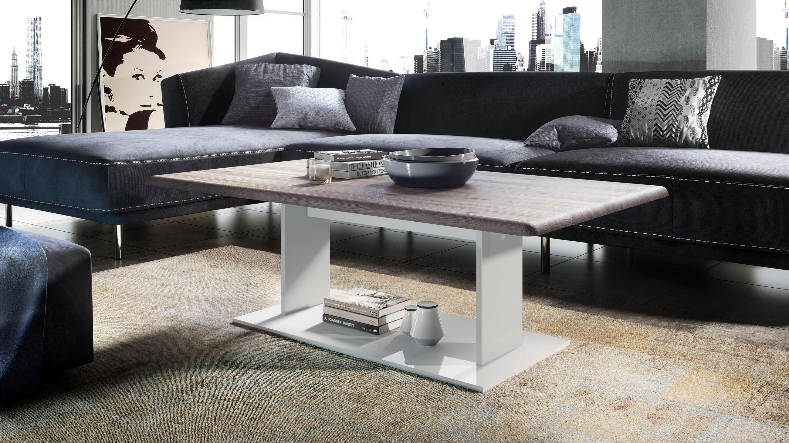 COUCHTISCH Mono Tischplatte in Eiche Nordic - Silbereichenfarben, Holzwerkstoff (70/120/40cm) - Vladon