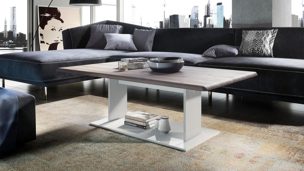 COUCHTISCH Mono Tischplatte in Eiche Nordic - Silbereichenfarben, Holzwerkstoff (70/120/40cm) - Vladon