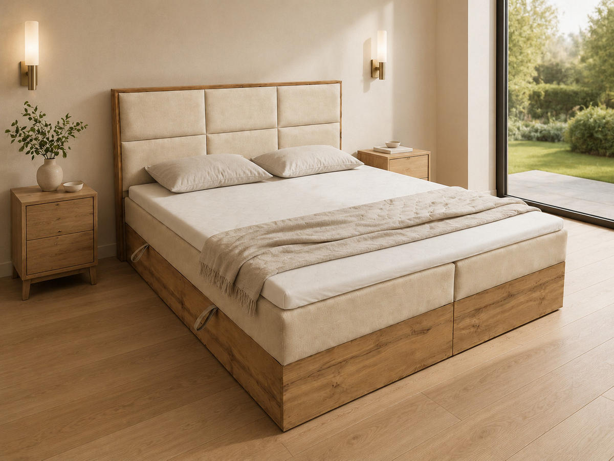 BOXSPRINGBETT Loly 140x200 cm H4 Taschenfederkern Ecru - Ecru, Textil (140/200cm) - KS Home Concept